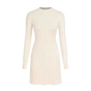 Cider Ribbed Round Neck Ruffle Stretch Cream Mini Dress Women's Size 10